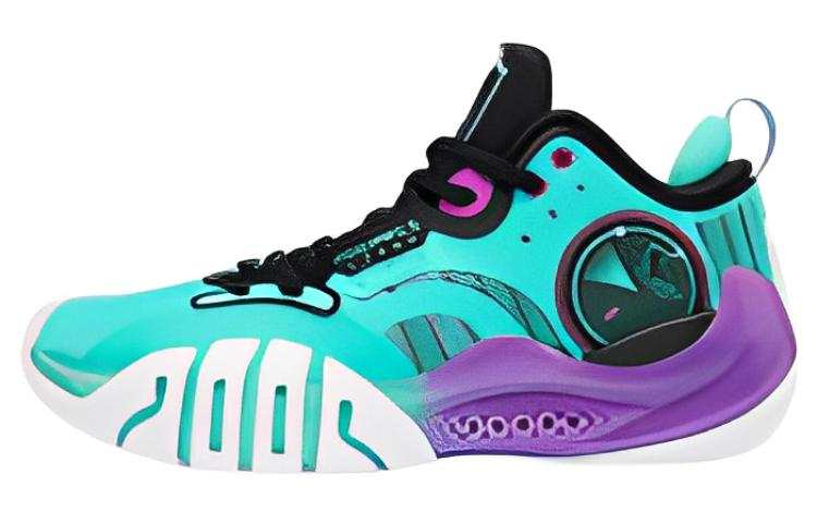 QIAODAN Polished 5PRO Abrasion Resistant Low top Basketball Shoes Men's Cyan Purple