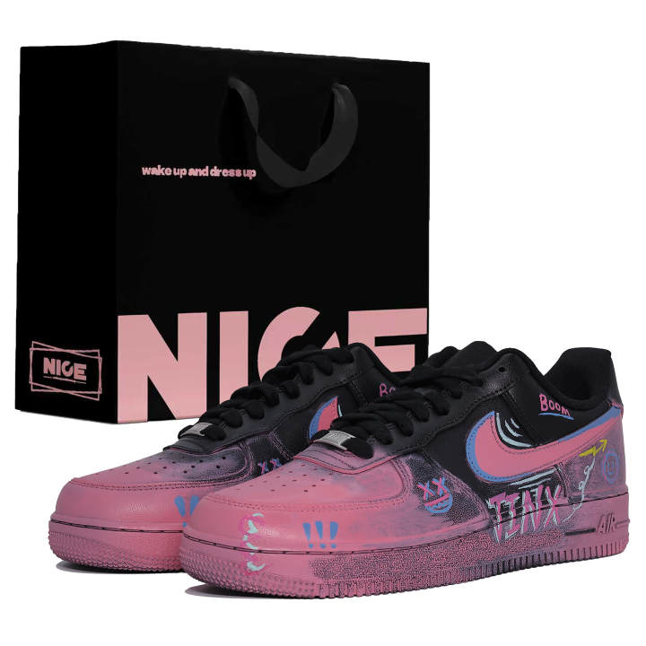 Nike Nike Air Force 1 Cushioning, Wear Resistant Low top Skateboard Shoes Unisex Black Pink