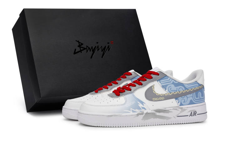 Nike Nike Air Force 1 Slip Resistant Abrasion Resistant Low top Skateboard Shoes Unisex White Blue Gray