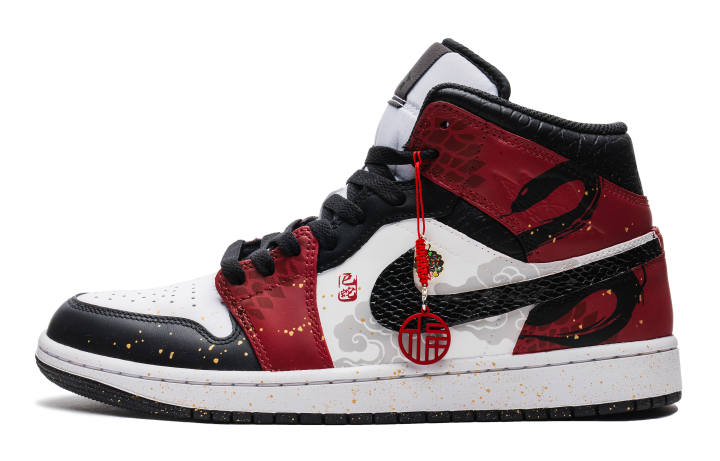 Jordan Jordan Air Jordan 1 Mid CNY Year Of The Snake Collection, Auspicious Cloud Snake, Transformation, Black Toes, Crackle