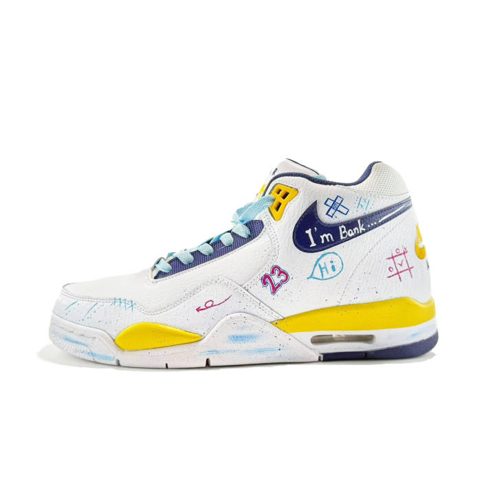 Nike Nike Flight Legacy Panel Drawn Slip Resistant Mid top Vintage Basketball Shoes Men's White Yellow