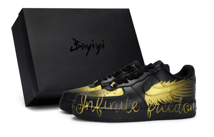 Nike Nike Air Force 1 Slip Resistant Cushioning Abrasion Resistant Low top Skateboard Shoes Unisex Black Gold