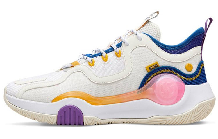 361° Ag Volley Cushioning Slip Resistant Abrasion Resistant Mid top Basketball Shoes Men's White Yellow