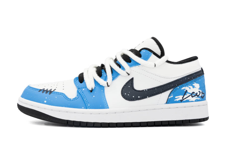 Jordan Jordan Air Jordan 1 Laimofang Box, Haiyu Blue Vein, Trendy, Versatile, Minimalist Style, English Hand Drawn, Classic