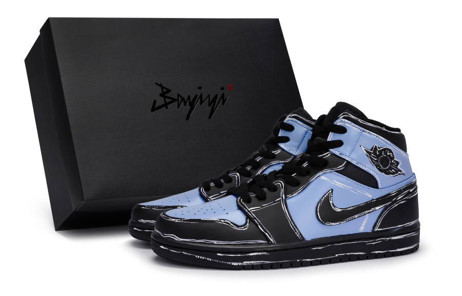 Jordan Jordan Air Jordan 1 Mid 811 Manufacturing, Phantom Night Black Blade Blue, Special Shoe Box Abrasion Resistant Mid top