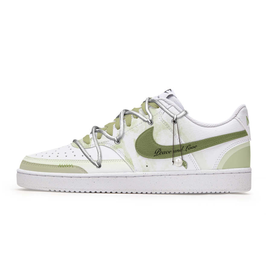 Nike Nike Court Vision Freedom Panda, Rainy Forest Slip Resistant Low top Skateboard Shoes Men's White Green