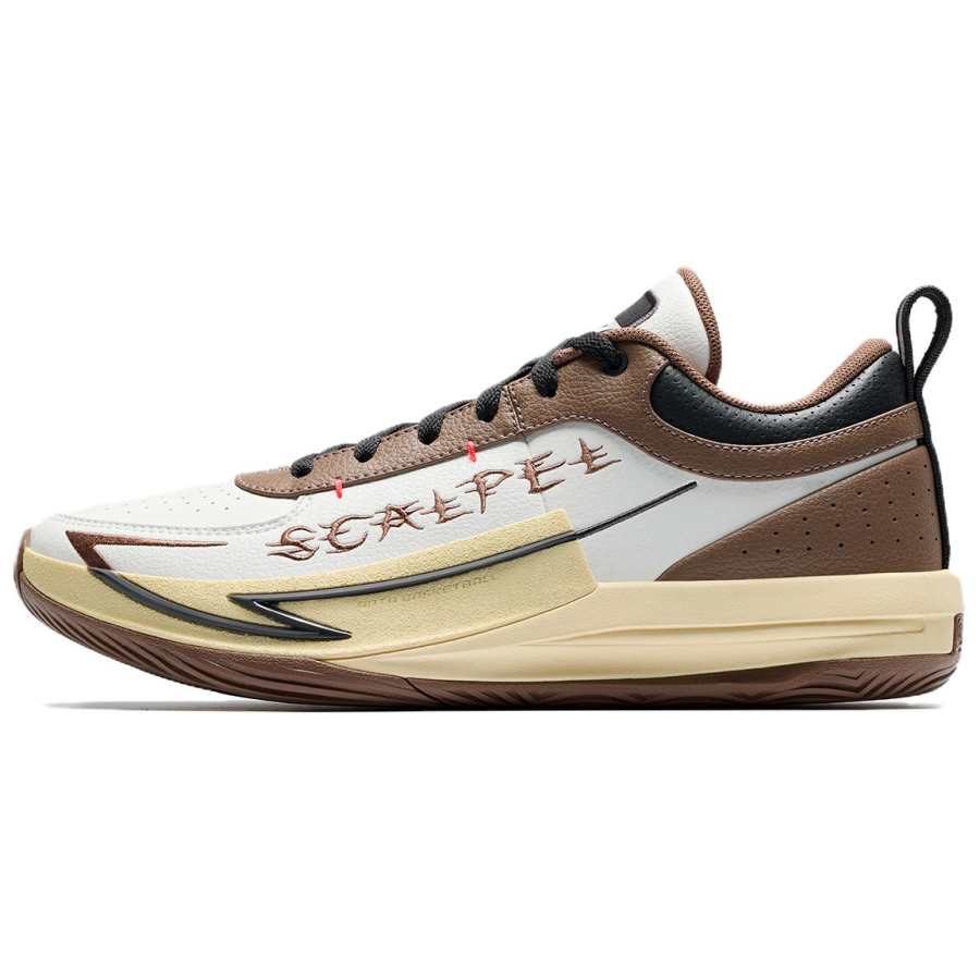 Anta Fengmang 1 Cushioning Slip Resistant Abrasion Resistant Low top Basketball Shoes Men's White Brown