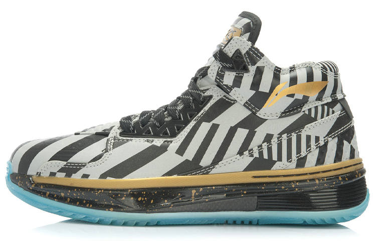 Li-Ning Li Ning WOW 2 Slip Resistant Abrasion Resistant Mid top Basketball Shoes Men's Black Silver Gold