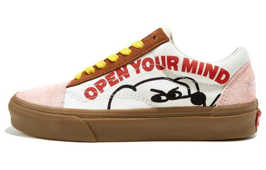 Vans FEVER DOG x Vans Old Skool Abrasion Resistant Low top Skateboard Shoes Unisex White Brown Pink