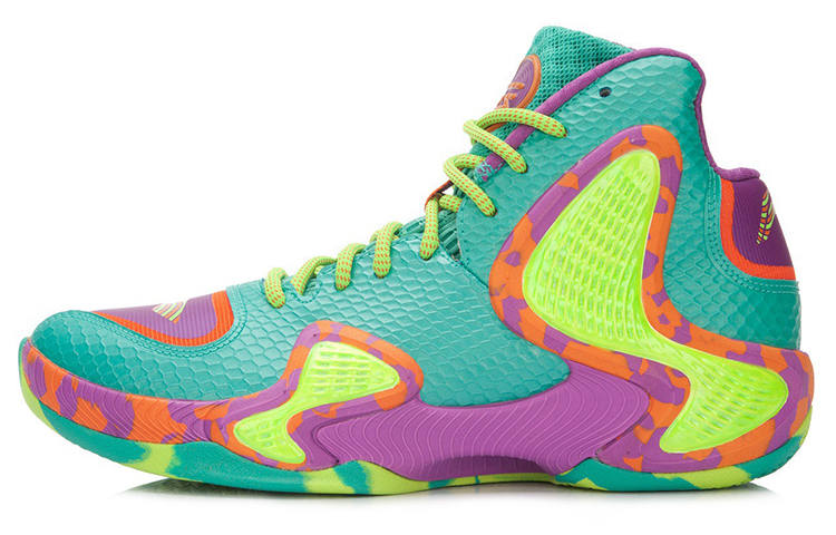 Li-Ning Li Ning Shadow 1 Cloud Cushioning Slip Resistant Coverage Support Mid top Basketball Shoes Men's Green Yellow Purple