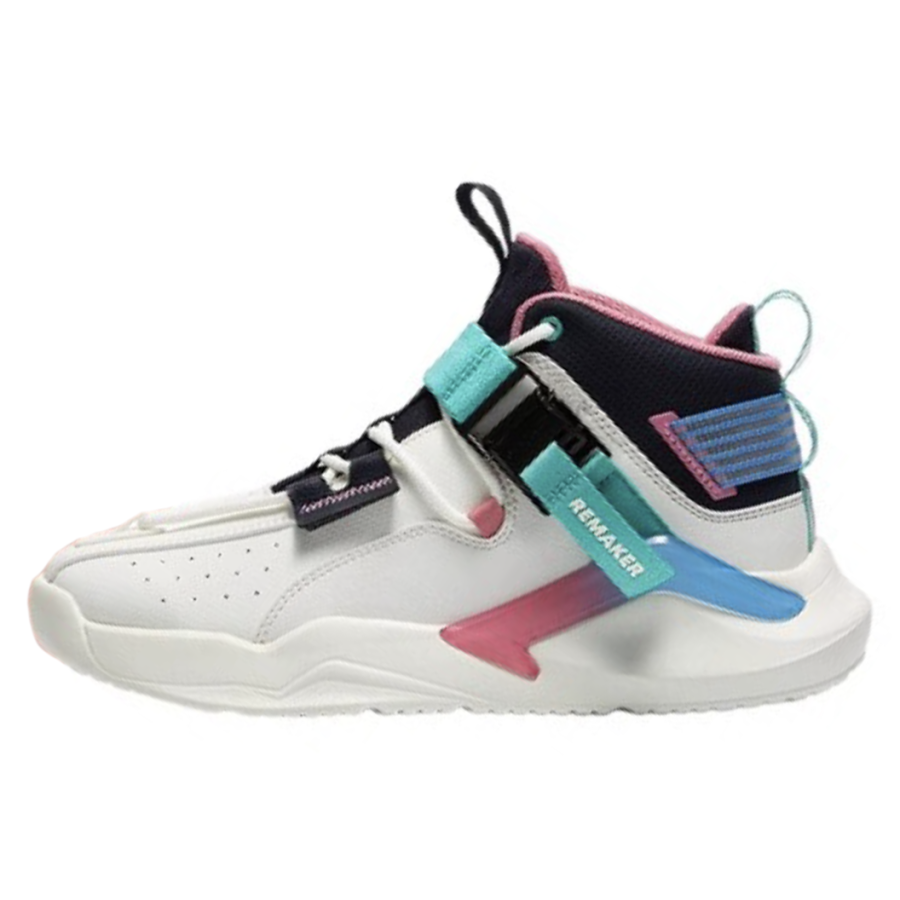 QIAODAN Slip Resistant Abrasion Resistant High top Skateboard Shoes Women's White Blue