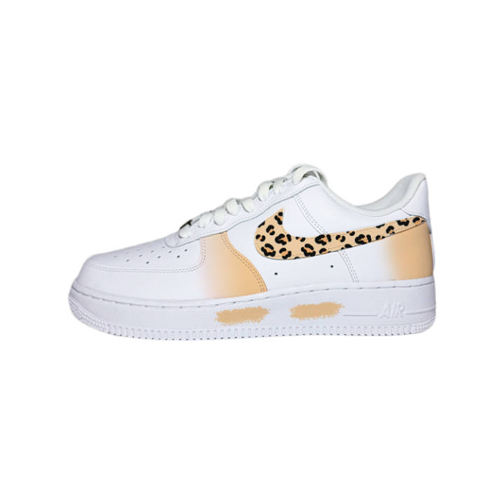 Nike Nike Air Force 1 'Triple White' Leopard Print Low top Skateboard Shoes Women's White Orange