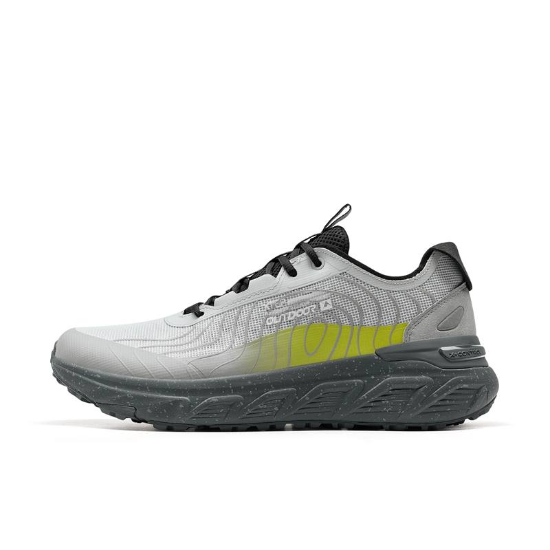 XTEP Open Country 1.0 Cushioning Abrasion Resistant Lightweight Low top Hiking Shoes Men's Lunar Stone Gray Lime Green