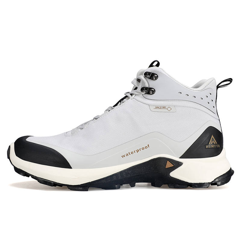 HUMTTO Cushioning Slip Resistant Abrasion Resistant High top Mountaineering Shoes Men's Light Gray Black