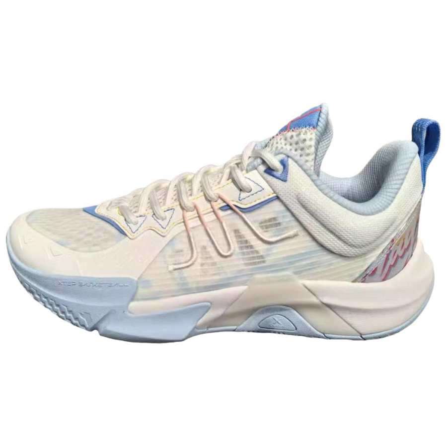 XTEP Slip Resistant Abrasion Resistant Low top Basketball Shoes Men's White Blue