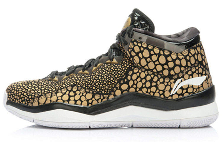 Li-Ning Li Ning WOW 3 Trendy Non slip Lightweight Mid top Basketball Shoes Men's Black Gold