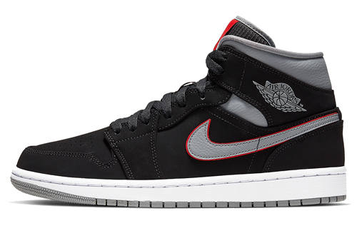 Jordan Jordan 1 Mid Black Particle Grey Gym Red