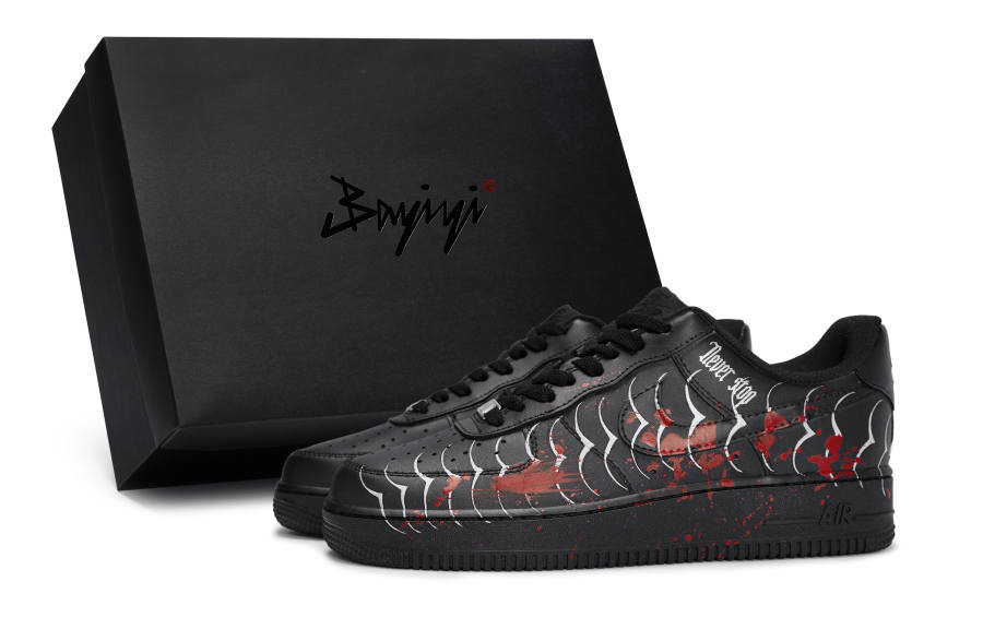 Nike Nike Air Force 1 Slip Resistant Low top Skateboard Shoes Unisex Black Red Silver