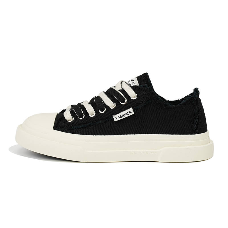 BURNING FLAME VASIBAEN x BURNING FLAME Breathable Height Increasing Abrasion Resistant Low top Canvas Shoes Men's Black
