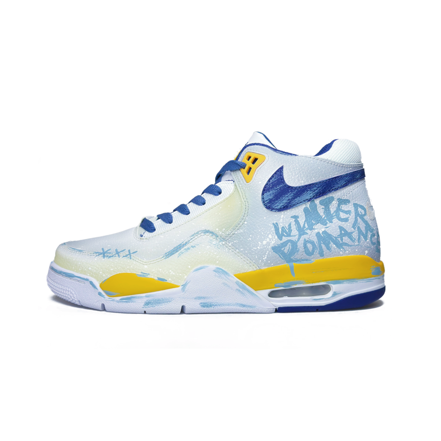 Nike Nike Flight Legacy Cushioning Slip Resistant Mid top Vintage Basketball Shoes Men's Blue Yellow
