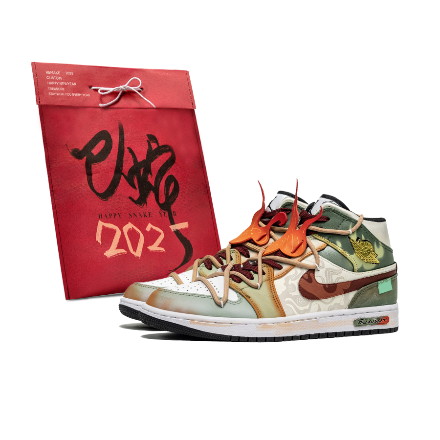 Jordan Jordan Air Jordan 1 Da Vinci Custom, Serpent Auspicious, Shopping Bag, Pi Fang Abrasion Resistant Breathable