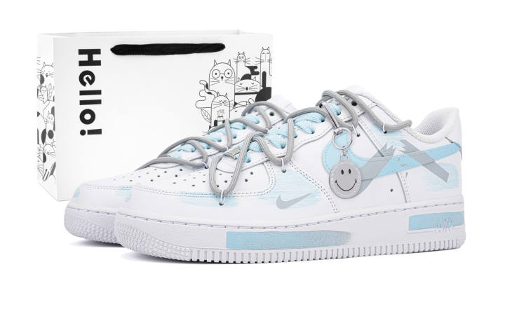 Nike Nike Air Force 1 Slip Resistant, Abrasion Resistant, Lightweight Low top Skateboard Shoes Unisex White Blue Gray