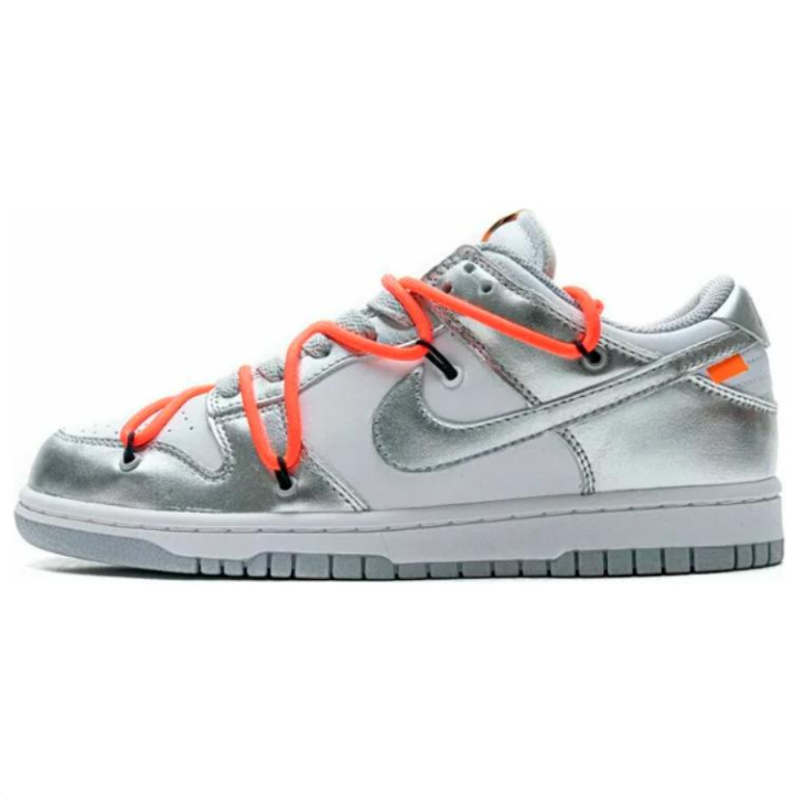 Nike OFF WHITE x Nike Dunk Synthetic Leather Coverage Slip Resistant Low top Skateboard Shoes Men's White Silver