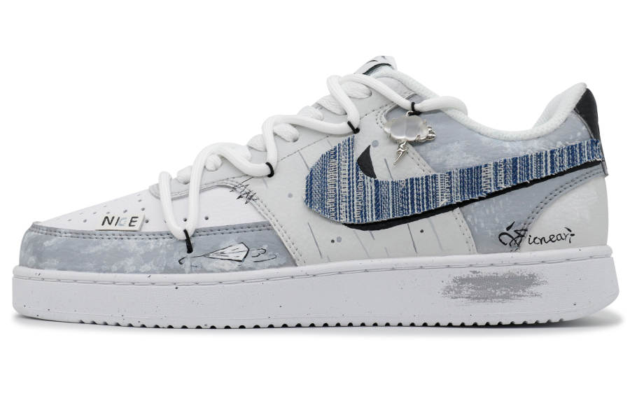 Nike Nike Court Vision 1 Youth In The Rain Slip Resistant Abrasion Resistant Low top Skateboard Shoes Men's Gray Blue