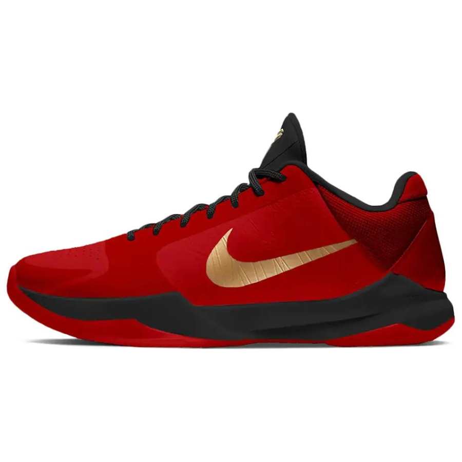 Nike Nike Zoom Kobe 5 Cushioning Slip Resistant Low top Basketball Shoes Men's Red Black Gold