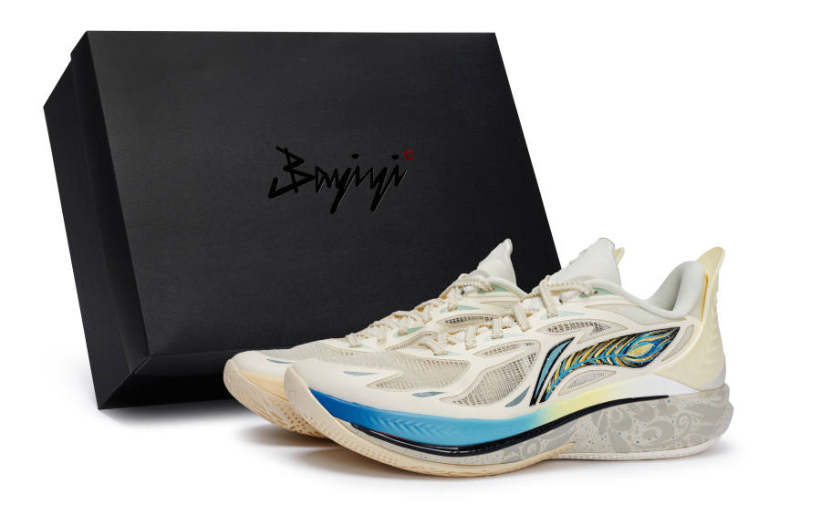 Li-Ning Li Ning SONIC 12 Slip Resistant, Abrasion Resistant, Breathable Low top Basketball Shoes Men's Beige Blue Yellow
