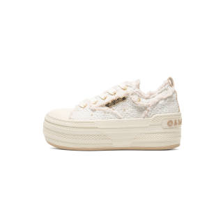 OLD ORDER Canvas High Breathable Height Increasing Low top Canvas Shoes Women's White Gold