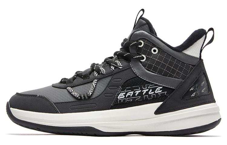 QIAODAN Fleece lined Cushioning Slip Resistant Abrasion Resistant Mid top Basketball Shoes Men's Black Gray