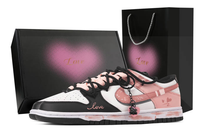 Nike Nike Dunk Neon Heartbeat Box Abrasion Resistant Low top Skateboard Shoes Unisex Black Pink