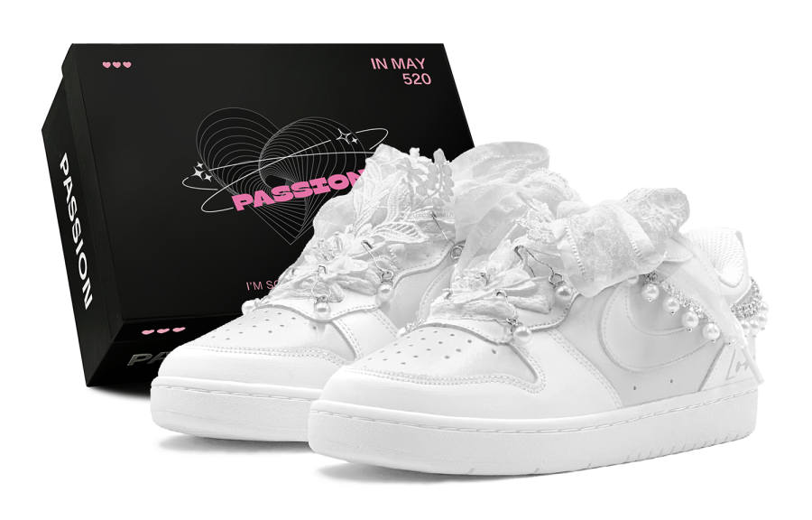 Nike Nike Court Borough GS Couple's, Romantic Favor, Ballet Love Song, Pearl, Premium Aesthetic Low top Skateboard Shoes
