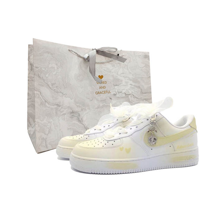 Nike Nike Air Force 1 Slip Resistant Abrasion Resistant Low top Skateboard Shoes Unisex Champagne