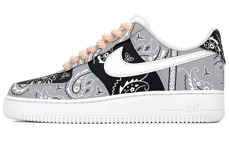 Nike Nike Air Force 1 07 Synthetic Leather Coverage Slip Resistant Low top Skateboard Shoes Men's Black White Gray