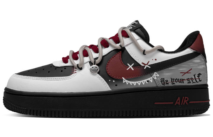 Nike Nike Air Force 1 Gothic Crimson Shadow Low top Skateboard Shoes Unisex Black White Red