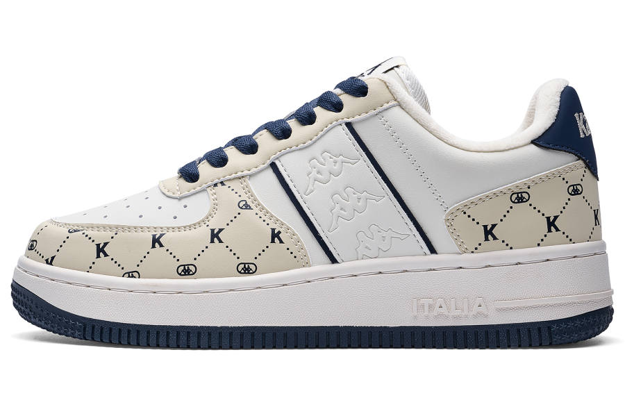 Kappa Back to Back Vintage Print, Fleece Lined Comfortable, Fashion Lightweight Low top Skateboard Shoes Women's Beige