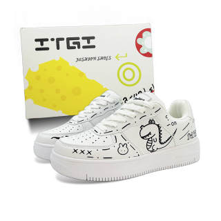 ITGI Height Increasing Abrasion Resistant Low top Skateboard Shoes Unisex Black And White Dinosaurs