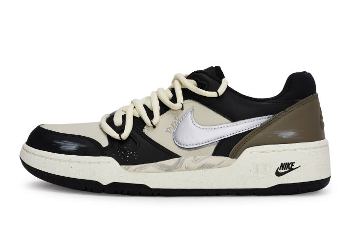 Nike Nike Full Force REGO Hot Dog, Flashing Silver Wings Abrasion Resistant Low top Skateboard Shoes Men's Black White Gray