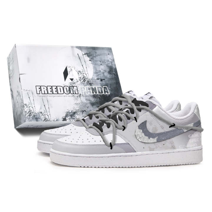 Nike Nike Court Vision Freedom Panda, Box, Xun Also Slip Resistant Low top Skateboard Shoes Men's Gray White