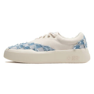 Senzubean Slant Era Blue Plaid Fringe SZB Fairy Bean Cao Fang Denim Low top Skateboard Shoes Unisex Blue White