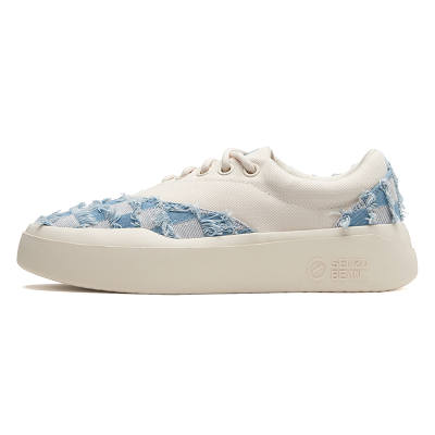 Senzubean Slant Era Blue Plaid Fringe SZB Fairy Bean Cao Fang Denim Low top Skateboard Shoes Unisex Blue White