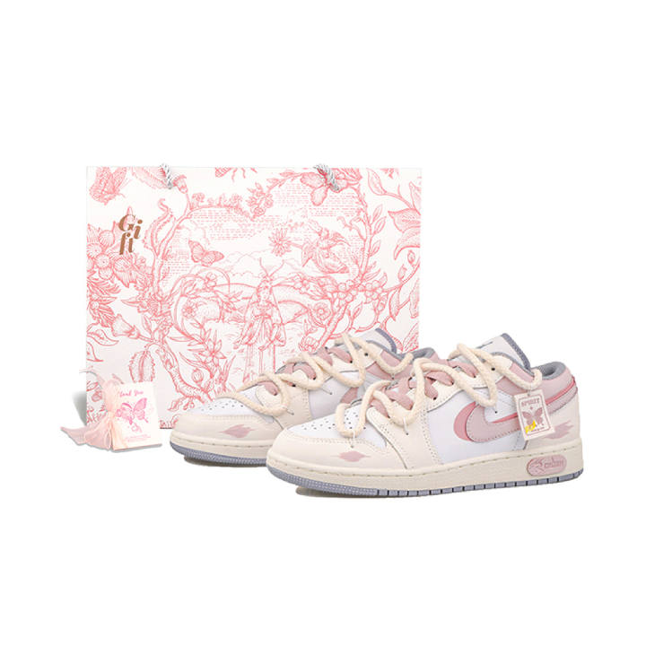 Jordan Jordan Air Jordan 1 RISK Pink Butterfly Whisper Cushioning Slip Resistant Abrasion Resistant Low top