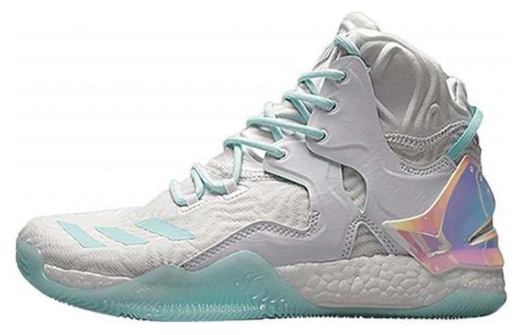 Adidas Adidas D Rose 7 Cushioning Abrasion Resistant Cushioning, Wear Resistant High top Basketball Shoes Unisex Gray Cyan