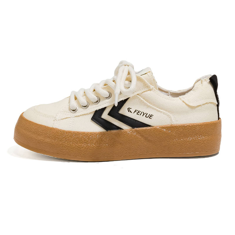 FEIYUE Abrasion-Resistant, Breathable, Lightweight Low-top Canvas Shoes Unisex Beige Black