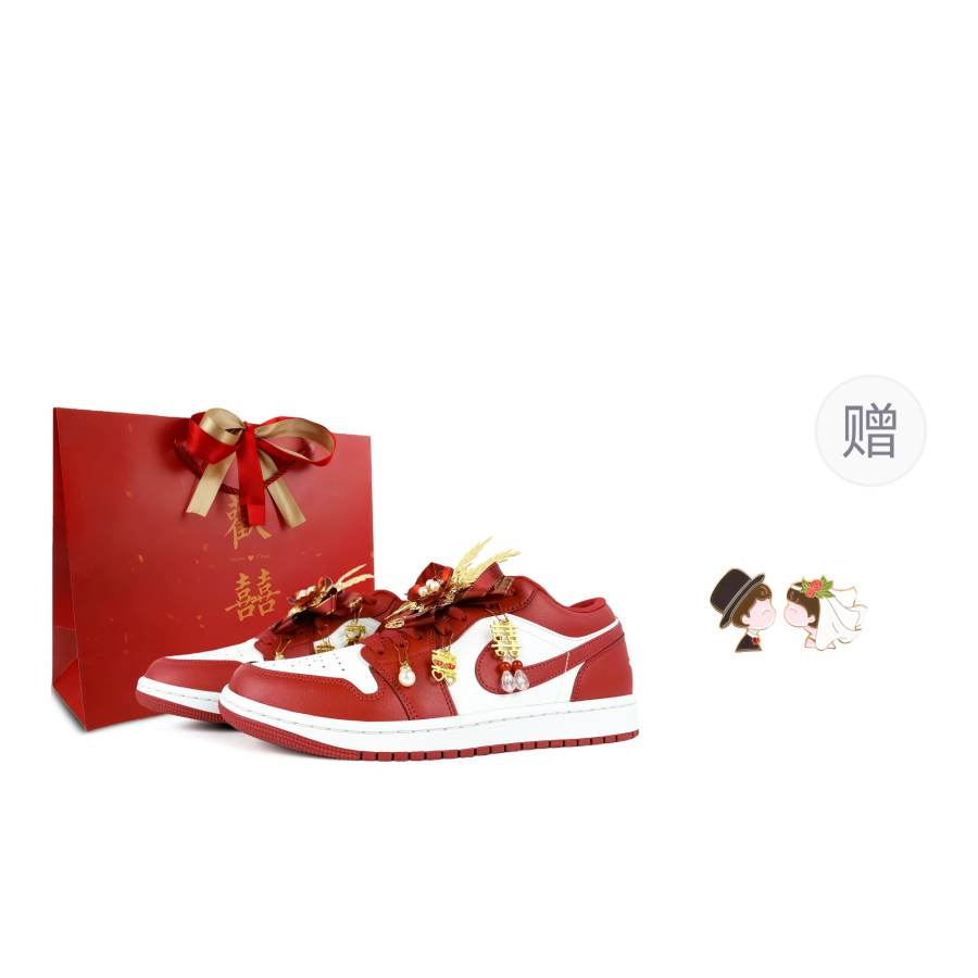 Jordan Jordan Air Jordan 1 Love Forever, Chinese Style Abrasion Resistant Abrasion Resistant Basketball Shoes Unisex Red White