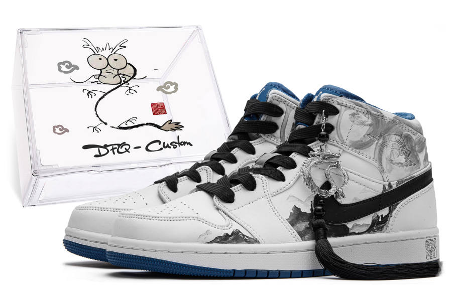 Jordan Jordan Air Jordan 1 Da Vinci Custom CNY Year Of The Dragon Limited Edition, Box, Yomu Cushioning Slip Resistant