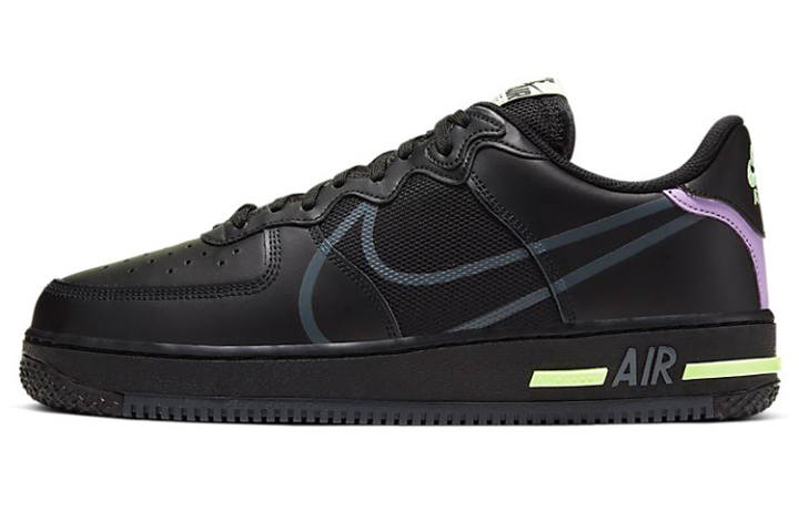 Nike Nike Air Force 1 React Black Violet Star Barely Volt