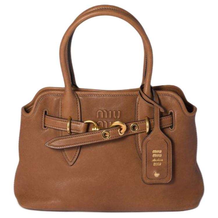 MIU MIU Aventure Leather Handbag Medium Women's Oak